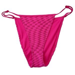 Good American Hot Pink Textured Bikini Bottoms Size Large Adjustable Side Swim